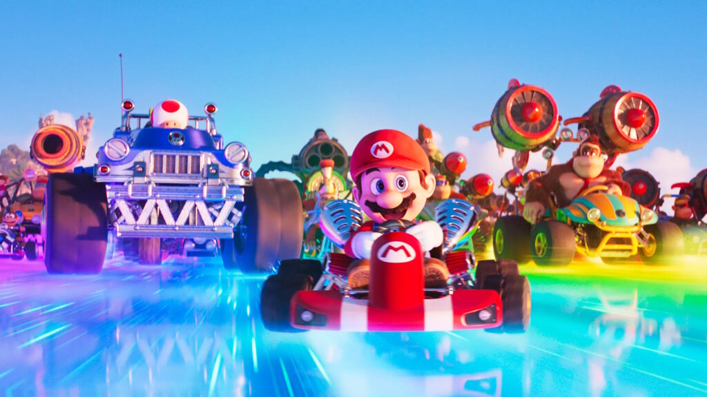 La folle corsa di Mario e dei suoi amici in kart sulla Pista Arcobaleno